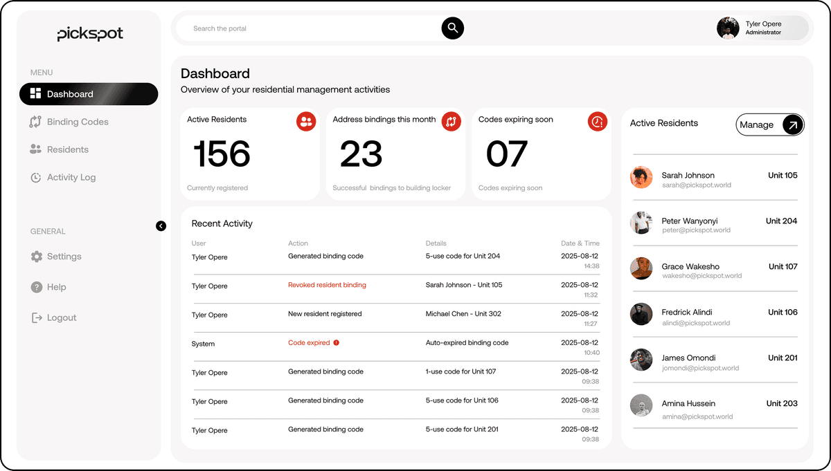 Smart locker management dashboard
